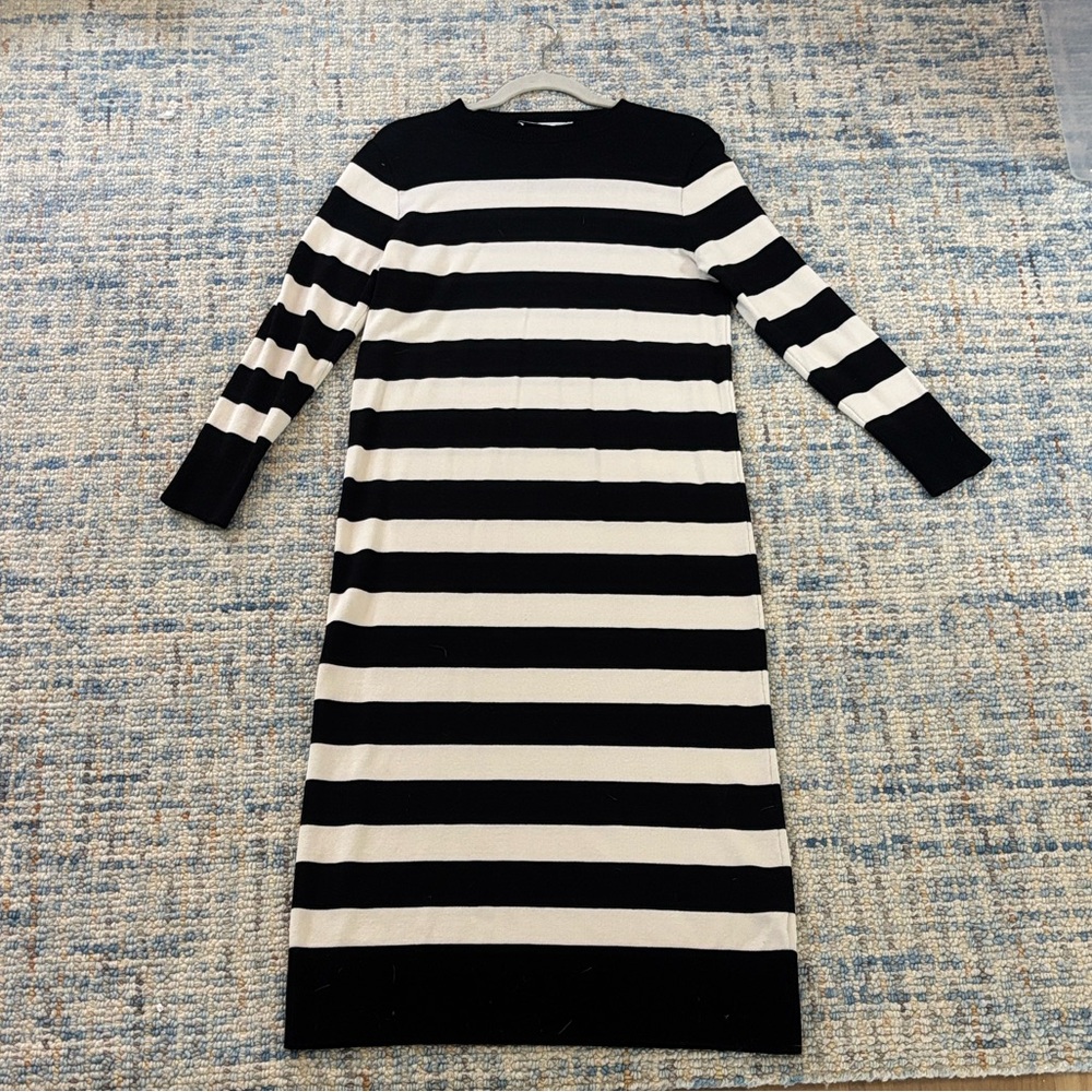 Zara Black and White Striped Long Sleeve Dress